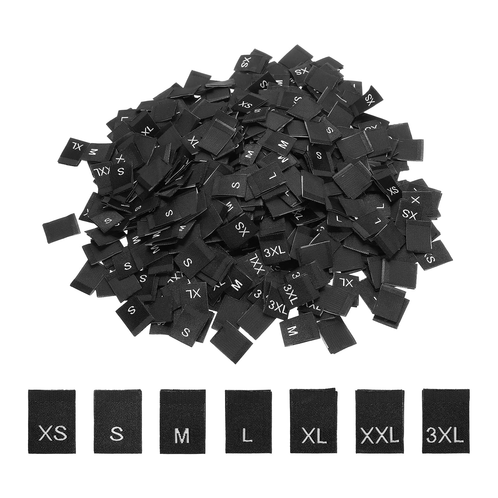 PATIKIL XS-XXXL Clothing Sewing Size Label, 700 Pack Woven Garment Size Tags Mix Clothing Crafting Ribbons Embroidered Label for Clothes Garment, Black