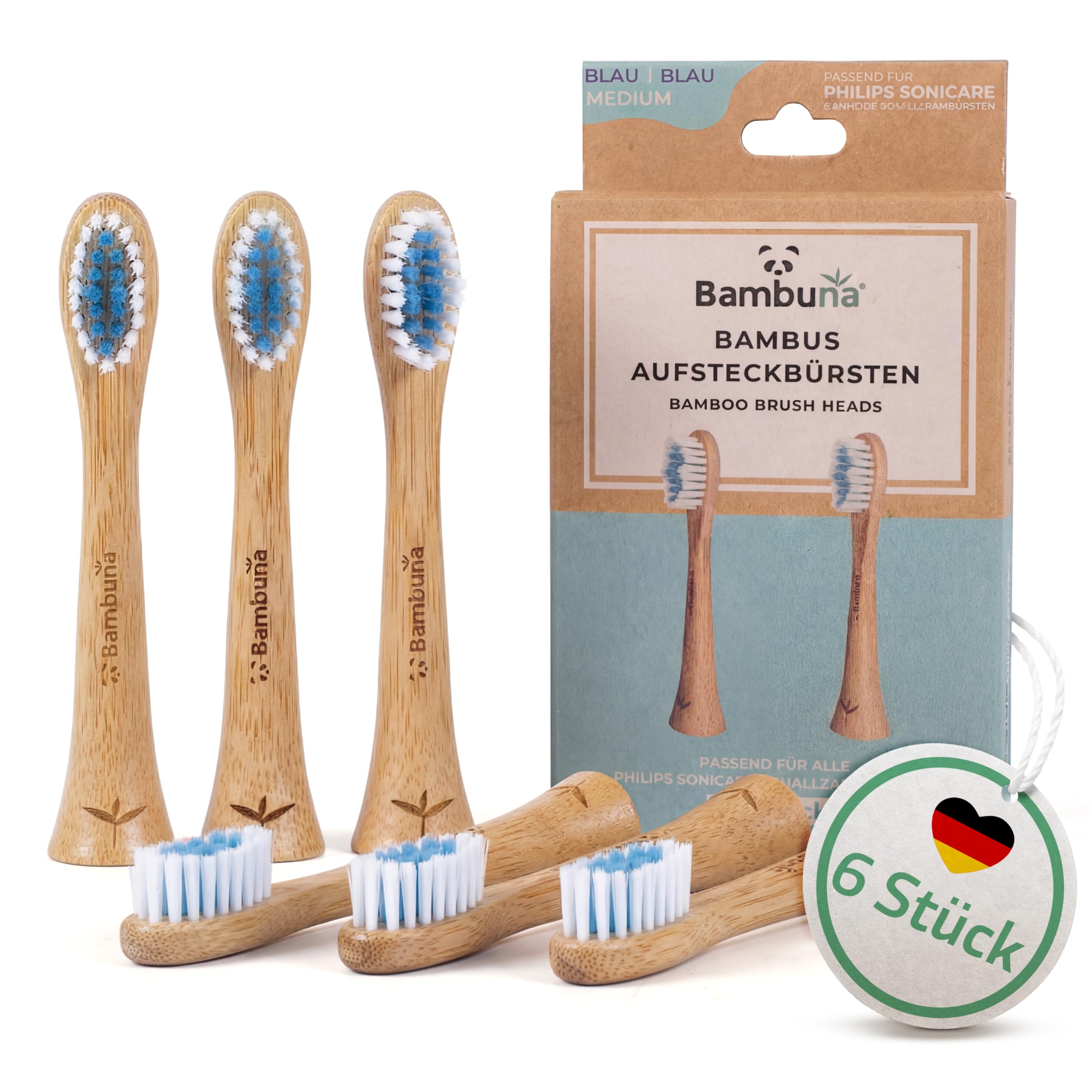 BAMBUNA Ersatzbürsten für Philips Sonicare Schallzahnbürste - Schallzahnbürste Bürstenkopf - Bambus Bürstenkopf - Aufsteckbürsten mittelweich - Bürstenkopf für Sonicare Zahnbürsten - Made in Germany