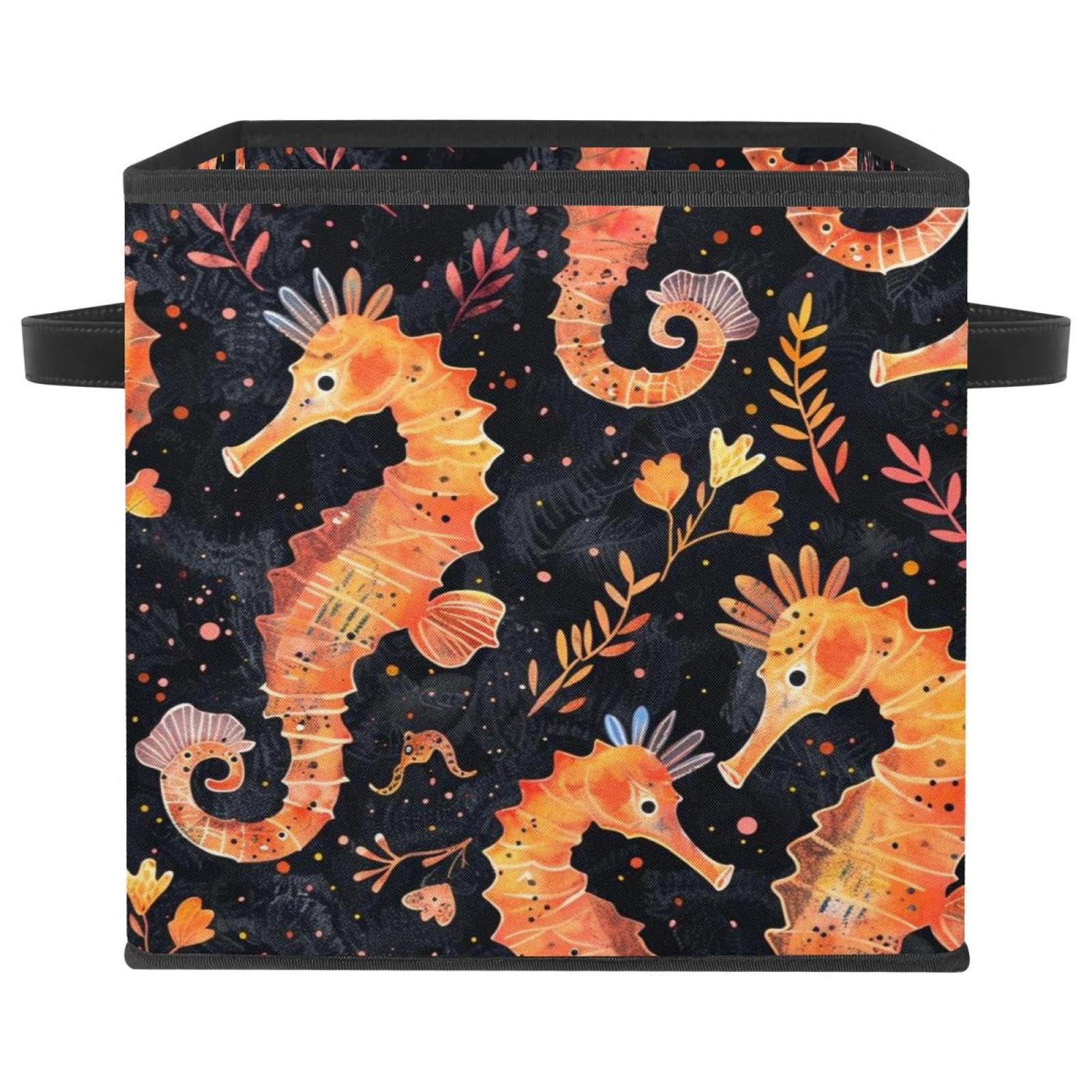 Panier de rangement hippocampe pliable en tissu Oxford orange 28 cm pour armoire et dressing