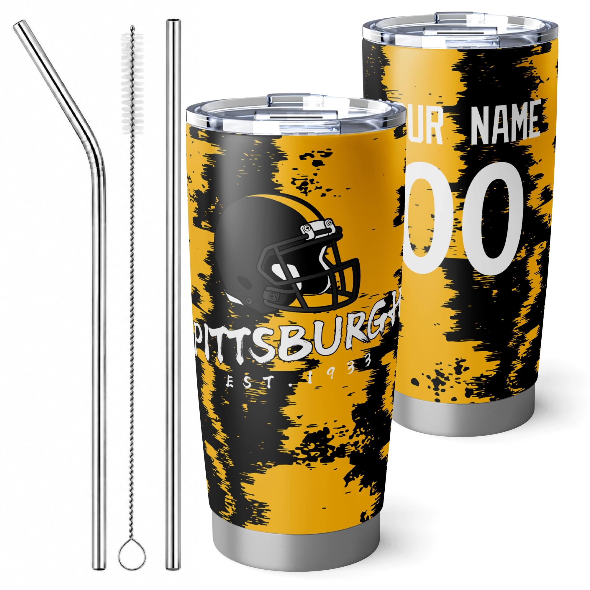 ANTKING Pittsburgh Tumbler 20oz Travel Mug Custom Number Name Gifts