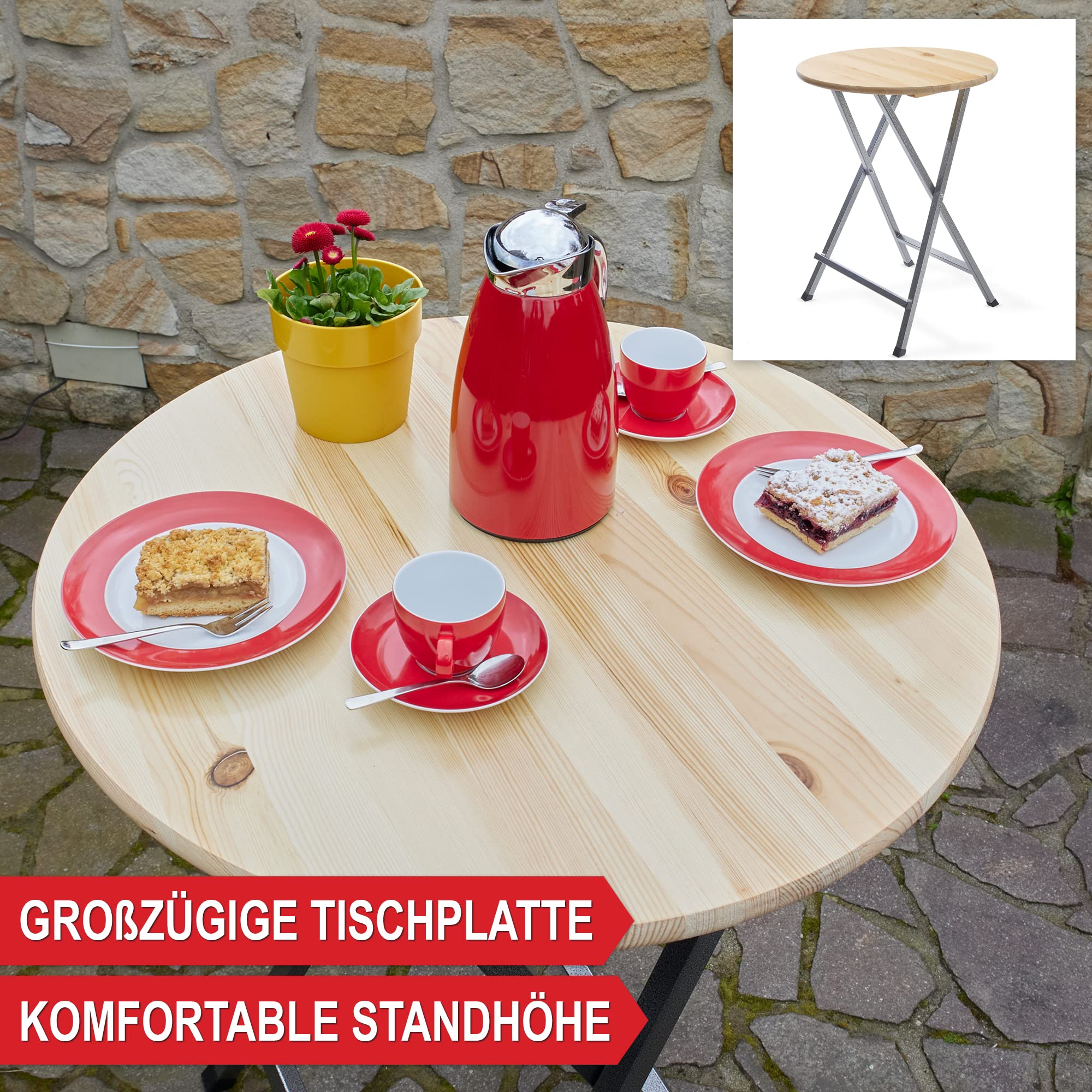 Onbest Stehtisch klappbar – Stehtisch 110cm hoch – Massive Tischplatte aus Holz – rund Ø78 cm – für In- & Outdoor –Bistrotisch – Biertisch – Gartentisch – Partytisch