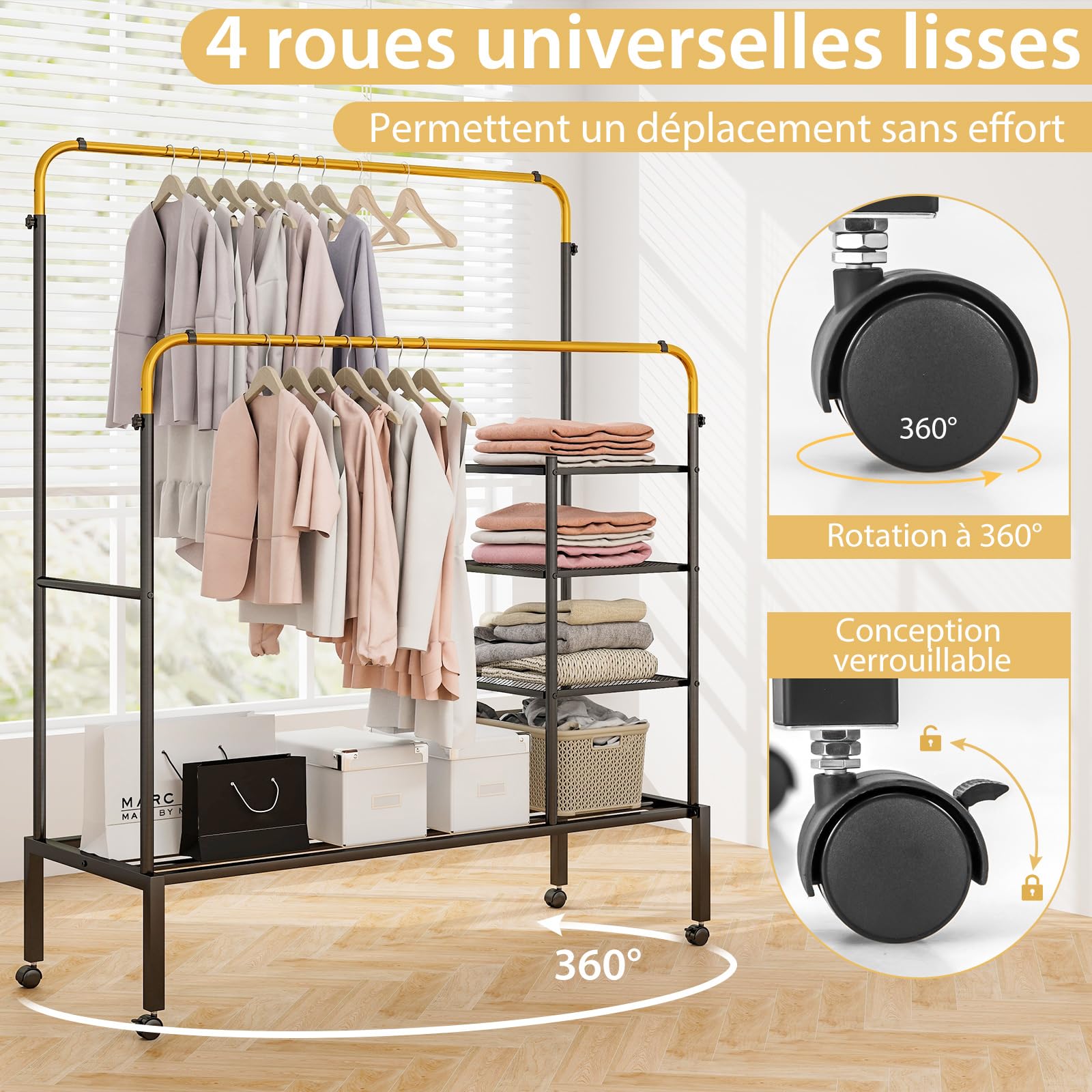 Portant Roulettes 50kg Portant Enfant COSTWAY Forme Ours - 3 Hauteurs Réglables Avec Panier Rangement Garde-robe Ours Réglable
