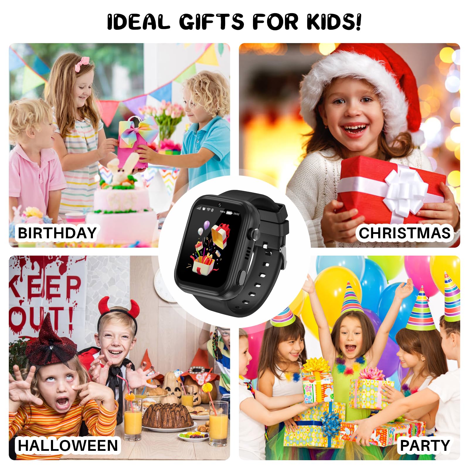 OKYUK Smartwatch Kinder mit Telefon und GPS, 4G Videoanrufe/Voice Chat/SOS/Schulmodus/SMS/Wecker, Kinder Smartwatch mit Schrittzähler Schlafen, Geschenk für Mädchen Junge (T45 Schwarz)