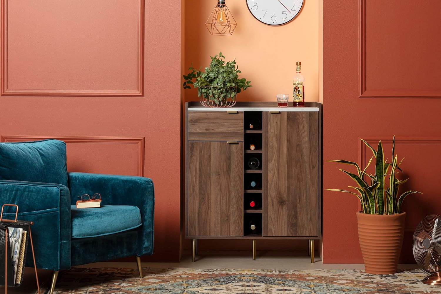 South Shore Hype Buffet with Strorage-Natural Walnut and Faux Carrara Marble