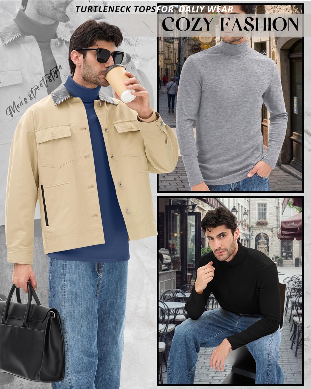 Neer 3 Pack Men's Long Sleeve Shirts, Turtleneck Thermal Sweaters Basic Pullover Tops Solid Casual Undershirts - Image 6