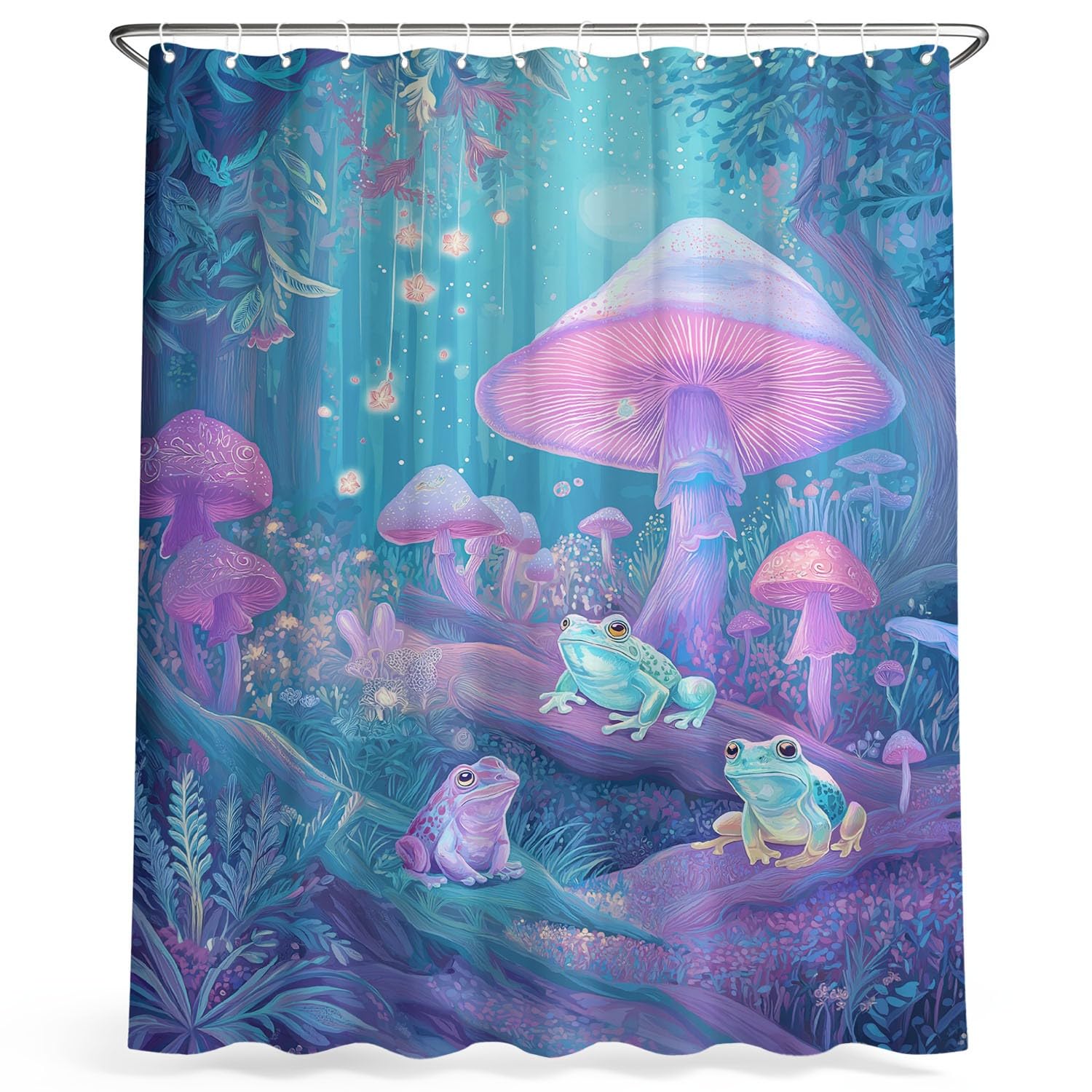 Generico Tenda da doccia Carino Fungo Rana, Ciano Rosa tenda da doccia Fantasia per il bagno, tessuto in poliestere impermeabile con ganci 180 x 200 cm Per La Vasca Da Bagno Casa E Hotel Caravan