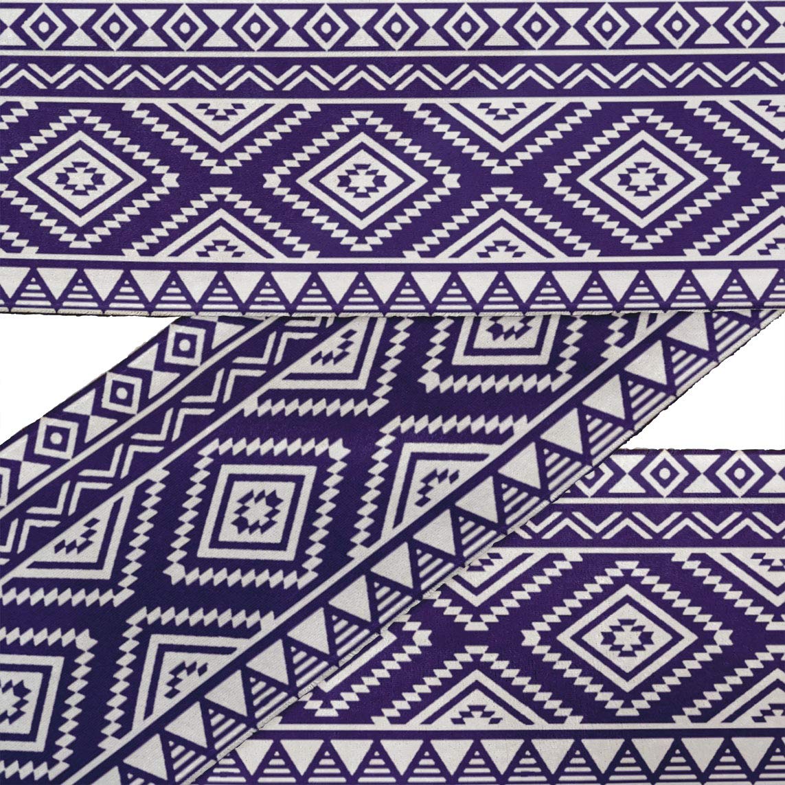 IBA Indianbeautifulart Blue Aztec Geometric Fabric Lace Dressmaking Velvet Trim Tape Printed Sewing Lace 9 Yards 3 Inches