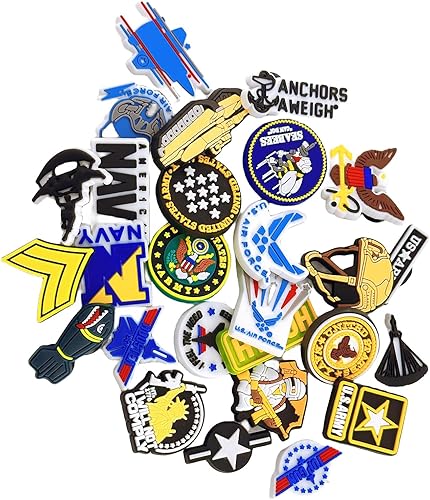 Miniatura 3 de 27 dijes para zapatos del ejército, azul marino y tanques, para hombres y mujeres, accesorios de pulsera para adultos estadounidenses, sandalias,