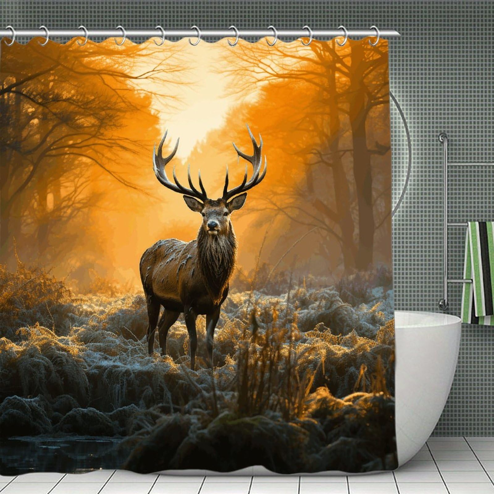 VstaDank Deer in Forest Bath Curtain Elegant Heavy Duty Shower Curtains 70x70 in Rustic Farmhouse Cloth Shower Curtains Neutral Modern Bath Curtain for Bathroom