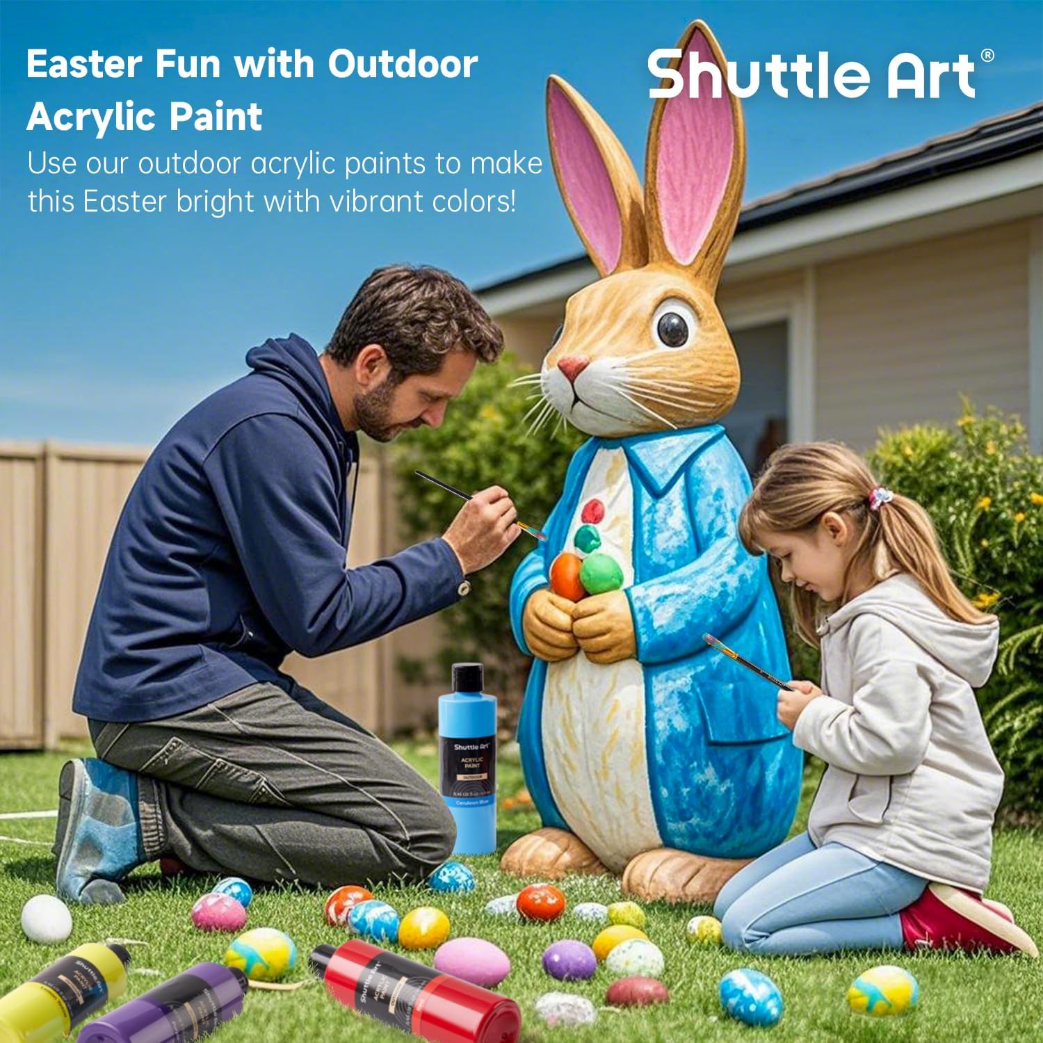 Shuttle Art Outdoor Acrylic Paint Set, 12 Colors Waterproof Paint, 8.45oz/250ml Large Bottles, Rich Pigmented Bulk Painting Supplies for Artists, Beginners on Rocks, Wood, Wall, Crafts, Garden Statues