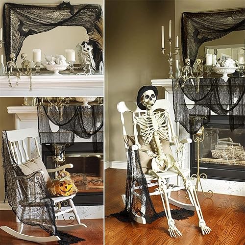 Miniatura 3 de Juego de 5 telas de gasa espeluznante de Halloween, para interiores y exteriores, decoración de tapiz de gasa de Halloween, decoraciones Negro
