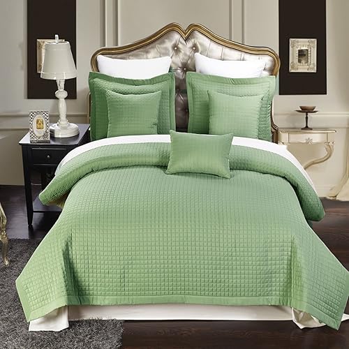 Miniatura 8 de Royal Hotel juego de sobrecama de 3 piezas de microfibra de lujo con colcha a cuadros, Poliéster, Chocolate, Full Queen