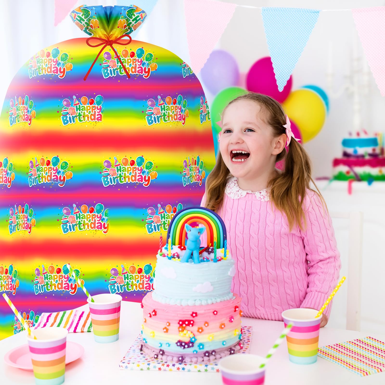 Yingzhao 2 Pcs 80 x 60 in Jumbo Bike Gift Bags Extra Large Rainbow Birthday Gift Bags Large Plastic Present Bags Gift Sack for Birthday Baby Shower Favors Holiday Bicycle Bag