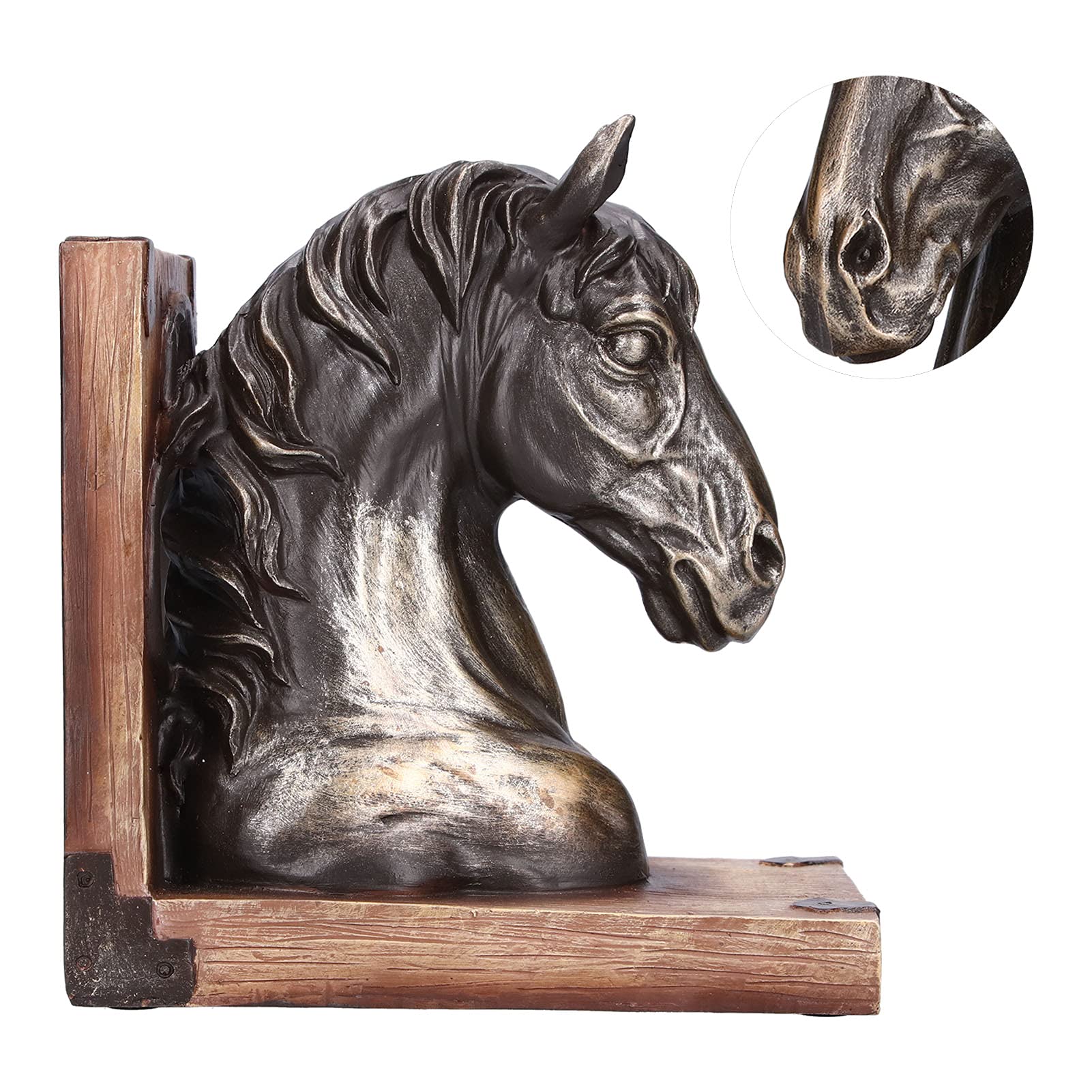 Serre-Livres de Cheval, Sculpture de tête de Cheval Durable Stable Portable Exquis pour Anniversaire pour la Maison pour Le Bureau(BS20900 Cheval de Bronze (Simple))