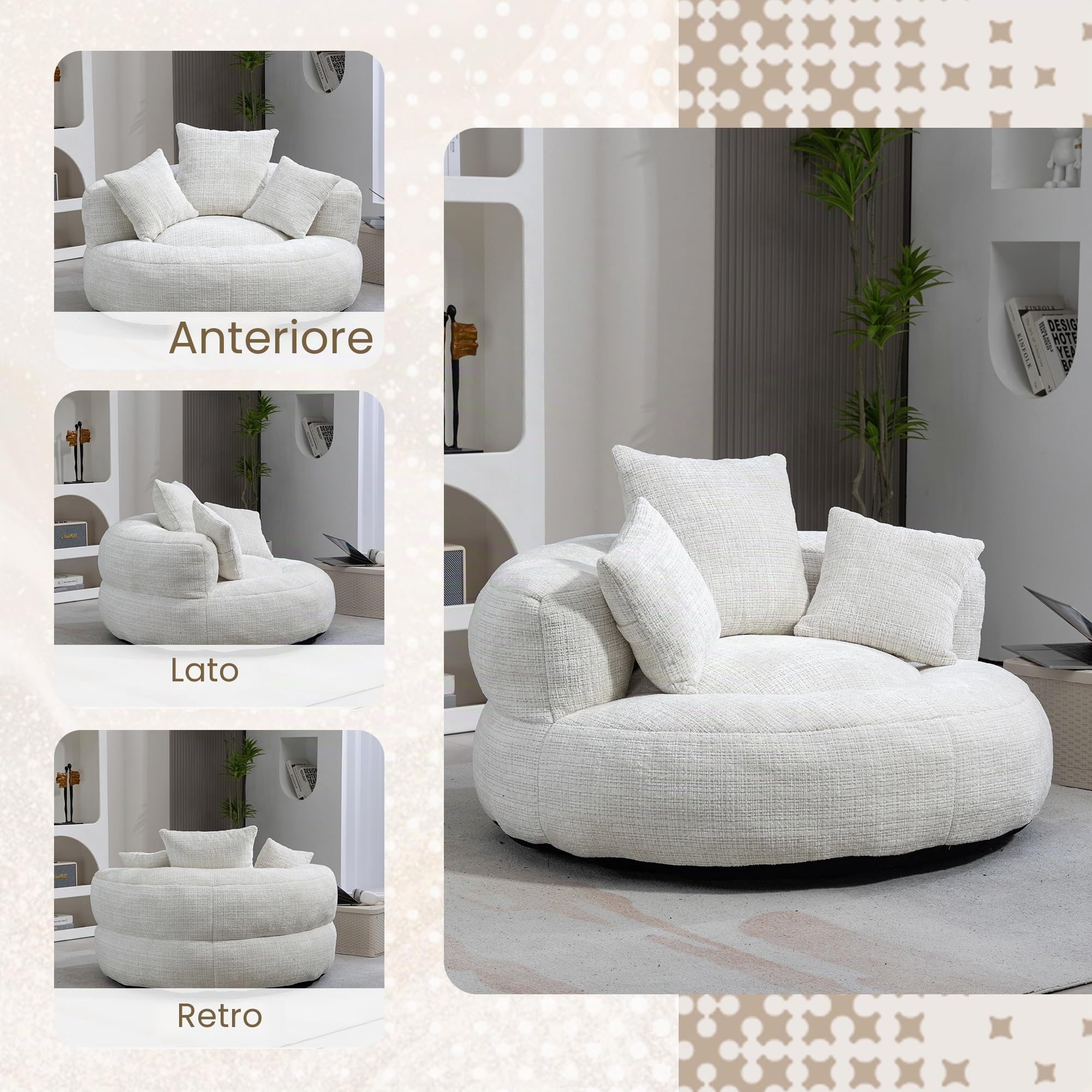 Soweiz Divano Confortevole e Durevole con Poggiatesta Alto, Sacco per Seduta con TRE Cuscini per Adulti e Bambini, Divano Singolo per Gaming per Camera da Letto, Ufficio (Beige)