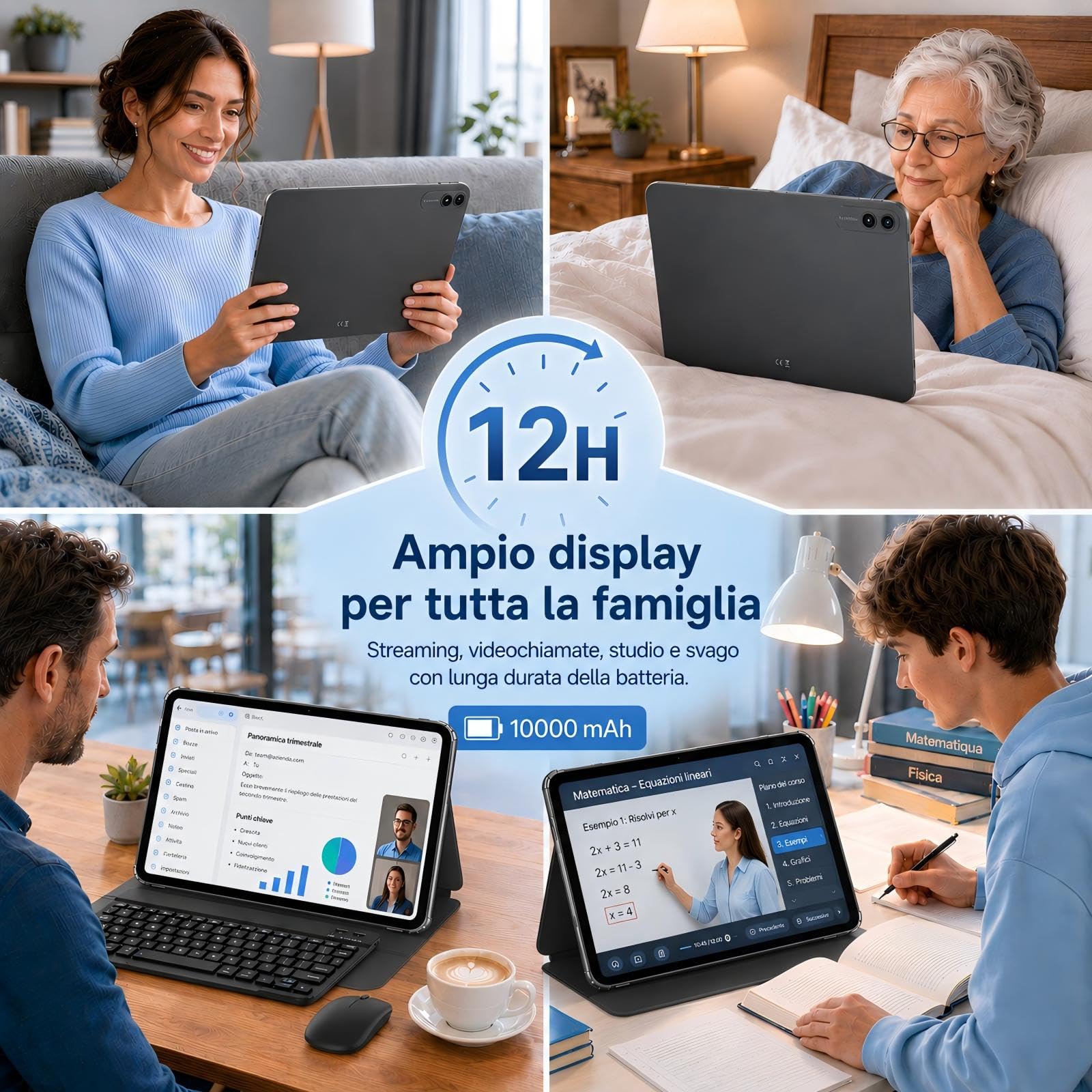 TABWEE 2026 Tablet Migliorato 13,4 Pollici Android 16 con Tastiera | Display IPS 2K 120 Hz, 24 GB RAM + 256 GB ROM, Processore Octa-Core 2,2 GHz, Batteria 10000 mAh, Pennino e Mouse Inclusi