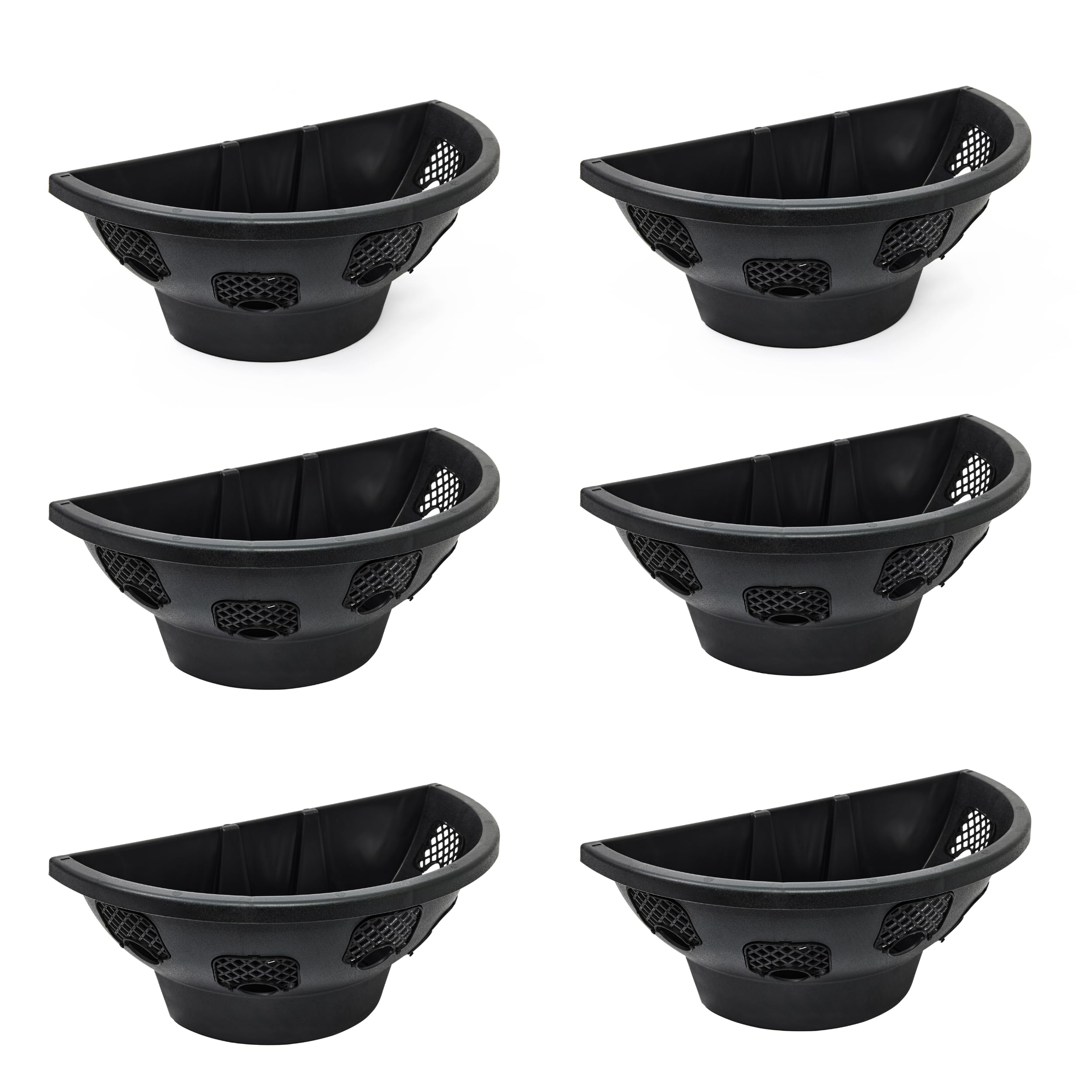 Easy Fill Wall Baskets Outdoors - Plastic Baskets for Indoor & Outdoor, Durable Hanging Planters for Herb, Flowers & Plants - Half Hanging Baskets for Wal (Black, Pack of 6)