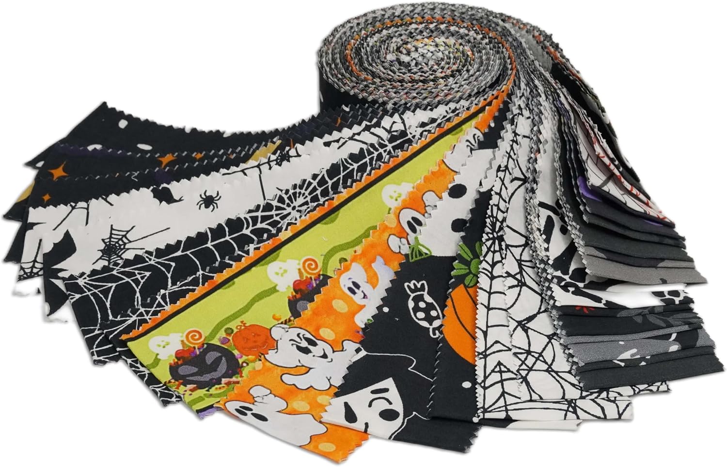 Soimoi 40Pcs Halloween Print Precut Fabrics Strips Roll Up 2.5x42inches Cotton Jelly Rolls for Quilting
