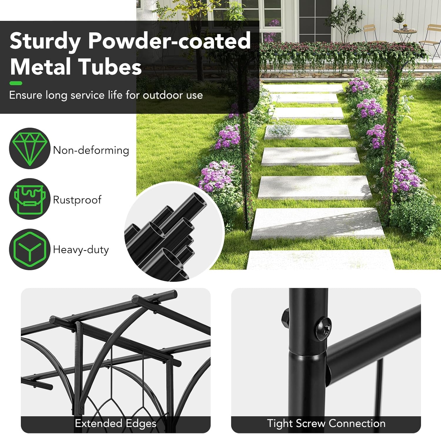 Happygrill 81” Garden Arbor, Metal Arch Archway for Climbing Plants, Outdoor Heavy-Duty Arch Trellis for Wedding Ceremony Party Backyard