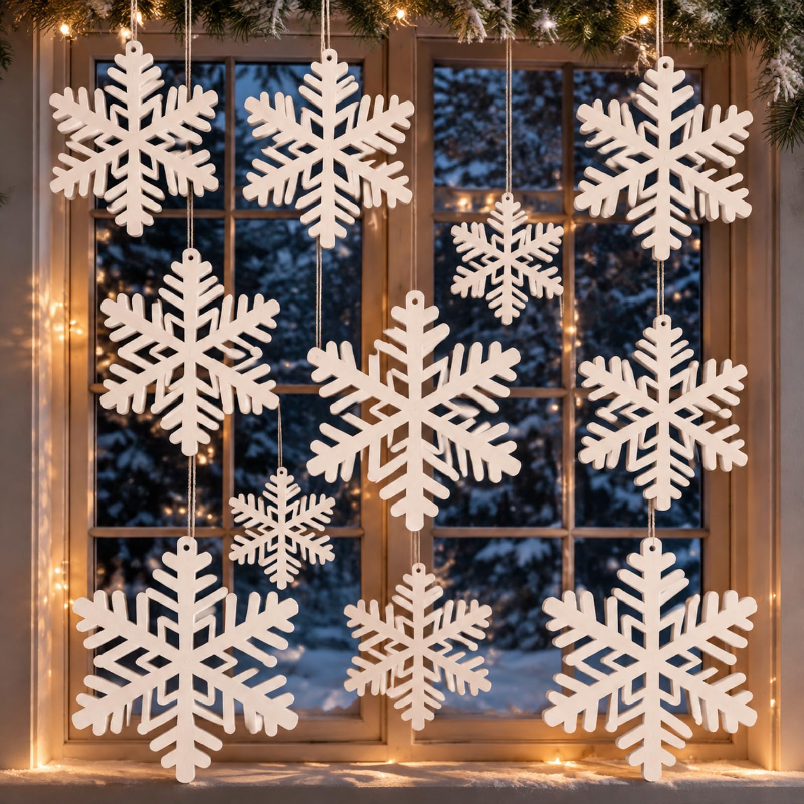 Vicenpal 12 fiocchi di neve grandi in legno ornamenti 30,5 cm fiocco di neve in legno decorazione esterna natale appeso fiocco di neve ornamenti per finestre fiocchi di neve decorazioni invernali per