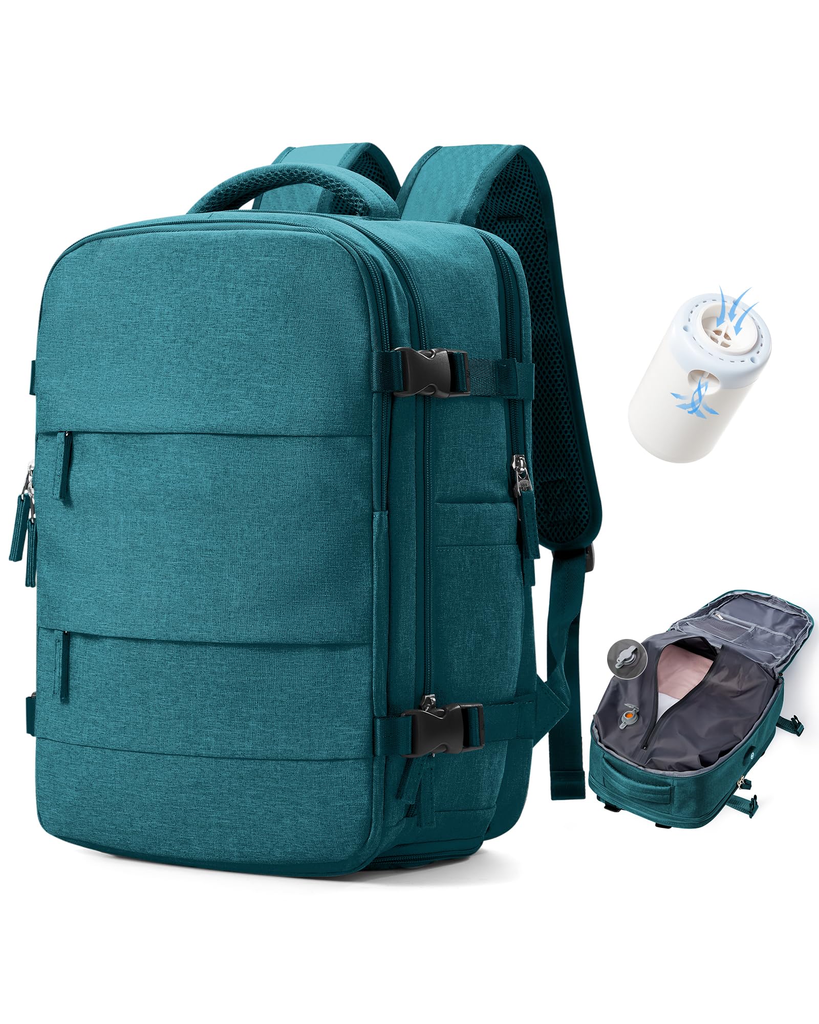 BJLFS Zaino da viaggio aereo Bagaglio a mano con Pompa per Sottovuoto Borse da Cabina per Ryanair 40x20x25 Airback con compressione sottovuoto,Zaino Casual per laptop da 14 pollici per Viaggi