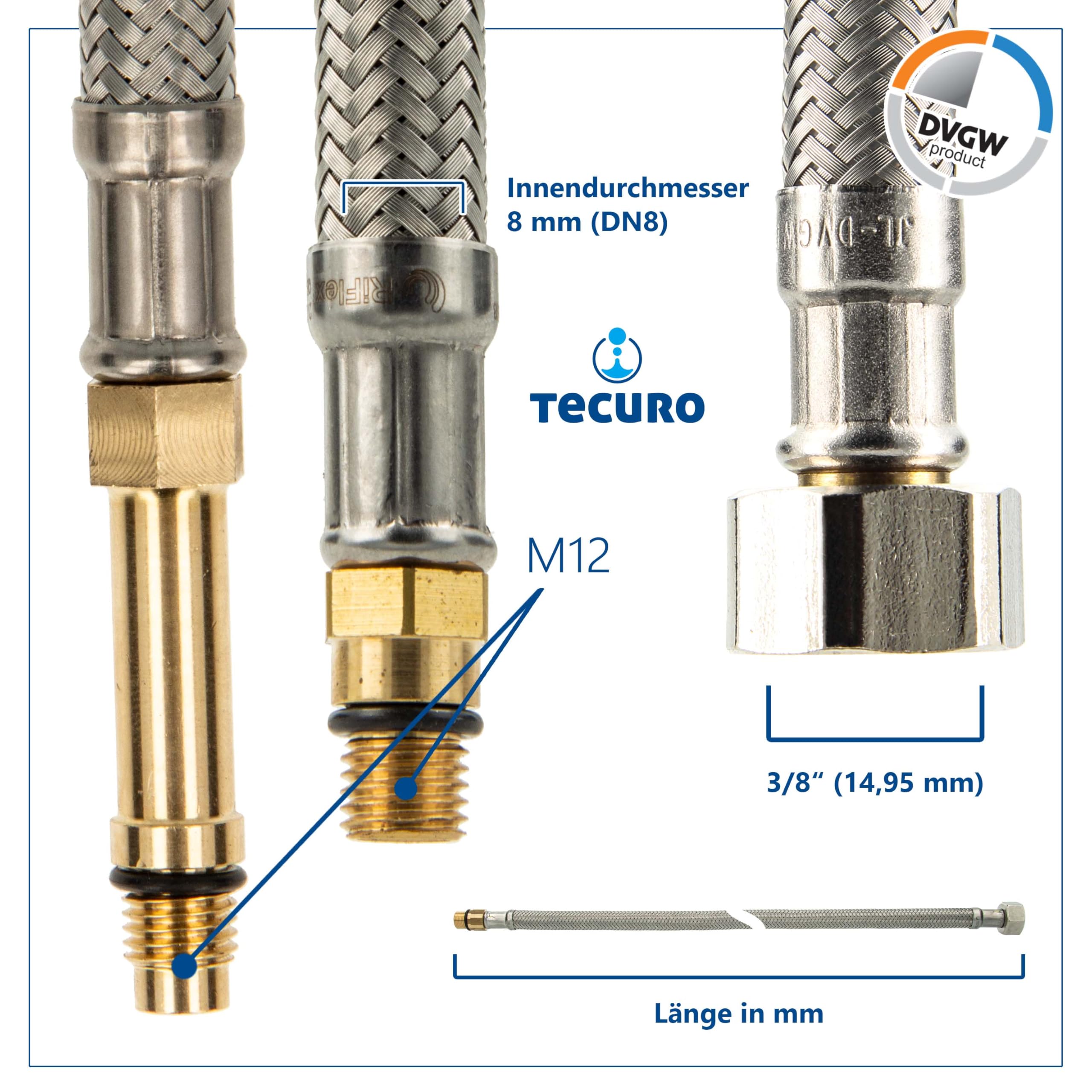 tecuro Armatura sanitarna wąż przyłączeniowy M12x1 krótki - 3/8" ÜWM x 350 mm
