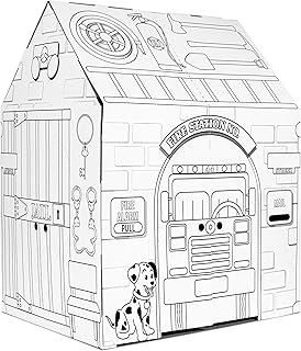 Easy Playhouse Police and Fire Station - Kids Art & Craft for Indoor & Outdoor Fun – Decorate & Personalize The Cardboard Fort, 32" X 26. 5" X 40. 5" - Made in USA, Age 3+ [Amazon Exclusive], white