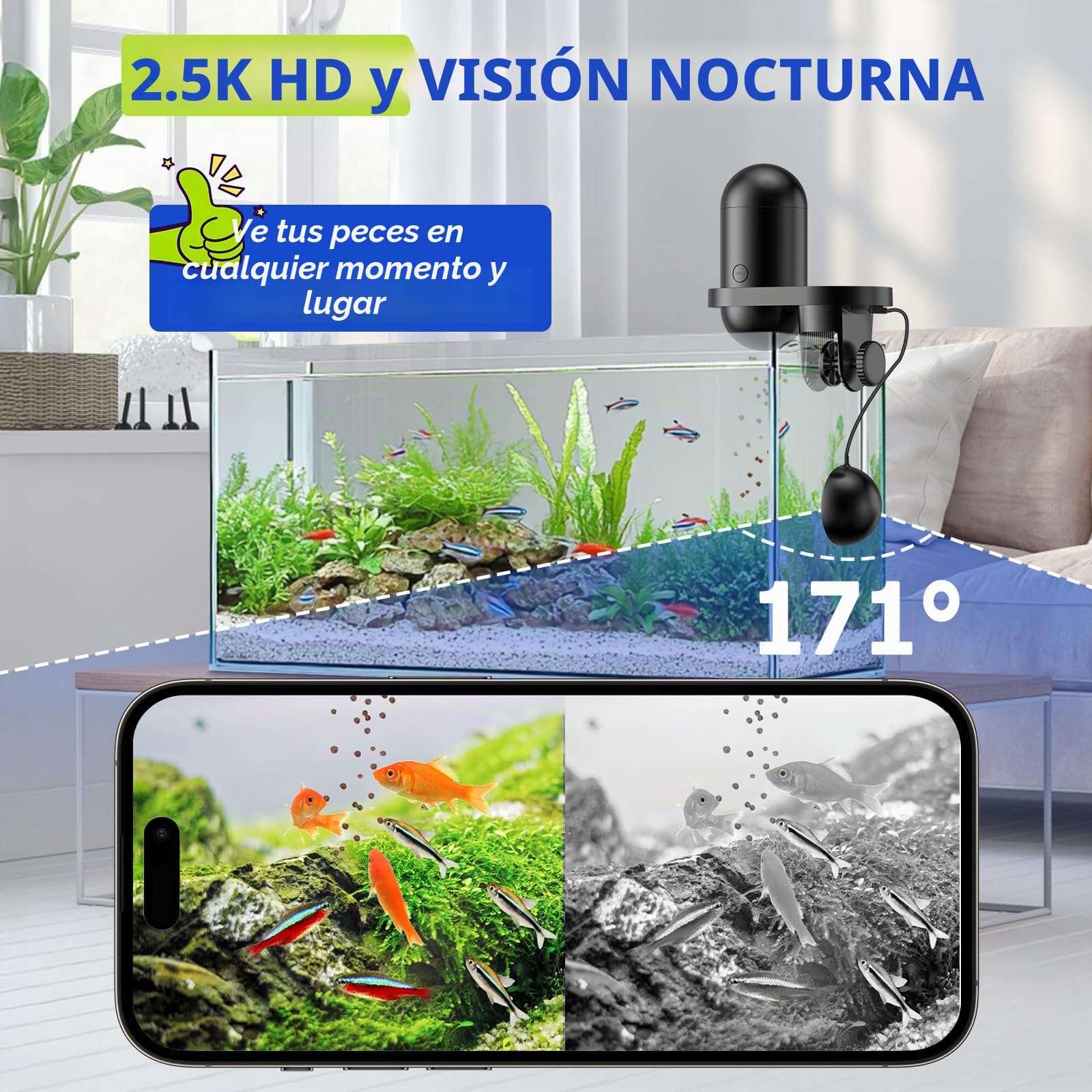 hygger WiFi Dispensador Automático de Comida para Peces, Alimentador Automático para Acuario con Control por APP, Alimentador Automático de Peces con Cámara, Dispensador de Comida para Peces USB de
