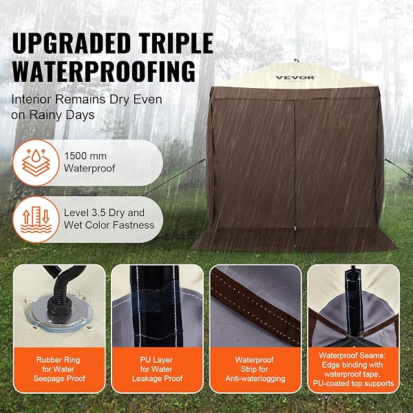 VEVOR VEVOR Pop Up Gazebo Tent, Pop-Up Screen Tent 4 Sided Canopy Sun Shelter with 4 Removable Privacy Wind Cloths & Mesh Windows, 6x6FT Quick Set Screen Tents with Netting, Brown 6 x 6 ft Brown in use