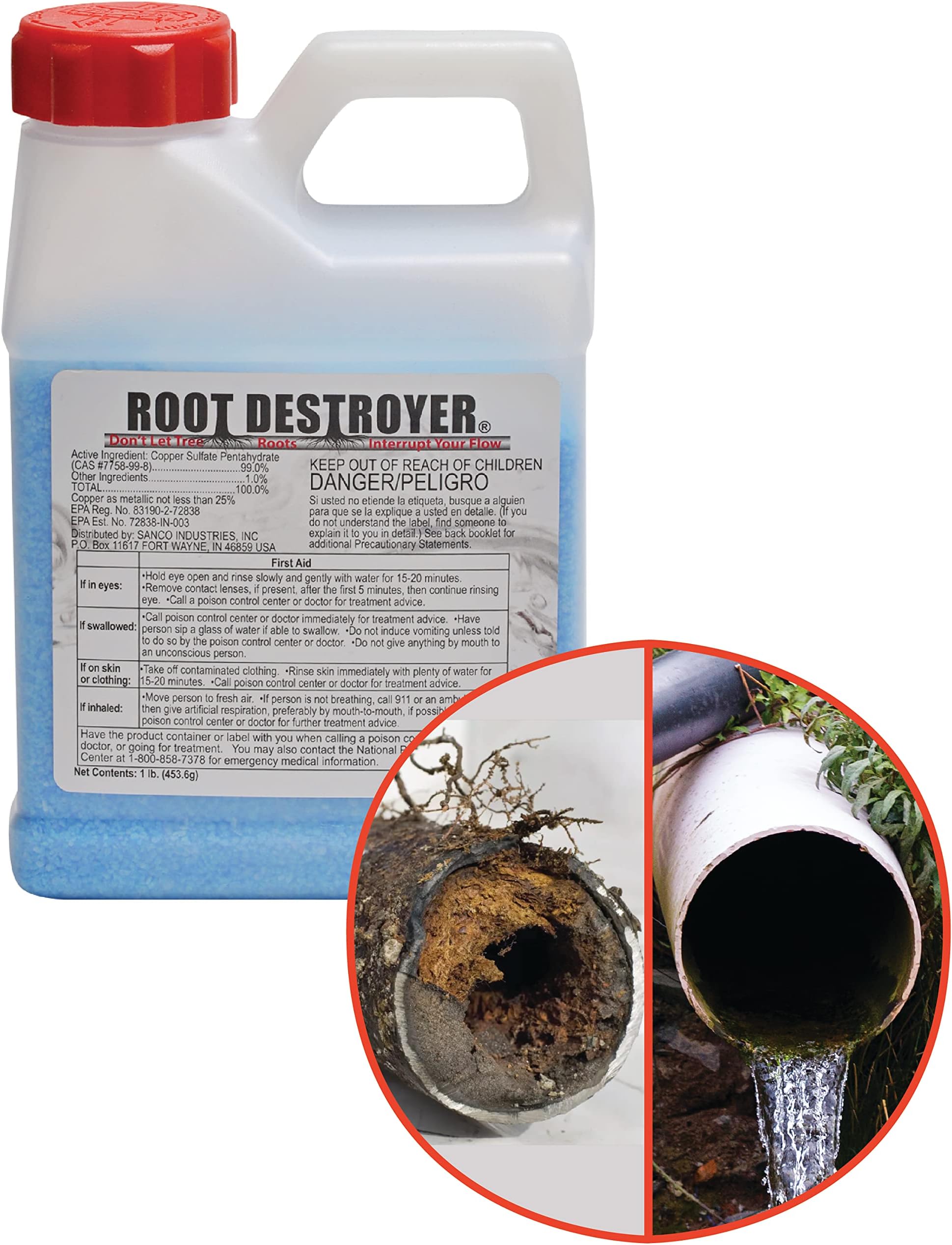 Root Destroyer – 1lb- Root Killer for Sewer & Septic Systems - Stops New Growth & Clears Pipes – Safe for All Plumbing