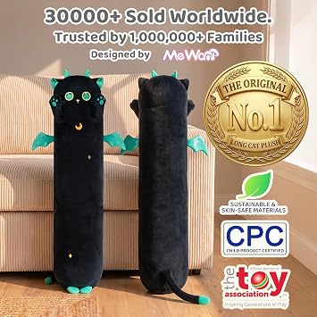 Mewaii Long Cat Plush Body Pillow 20 Big Eyes Cat Plushies 5 Sizes | 120% Extra Filling Giant Plushness Kids Body Pillow, Kawaii Cute Stuffed Animals Plushies, Long Cat Plush Gift For Girls