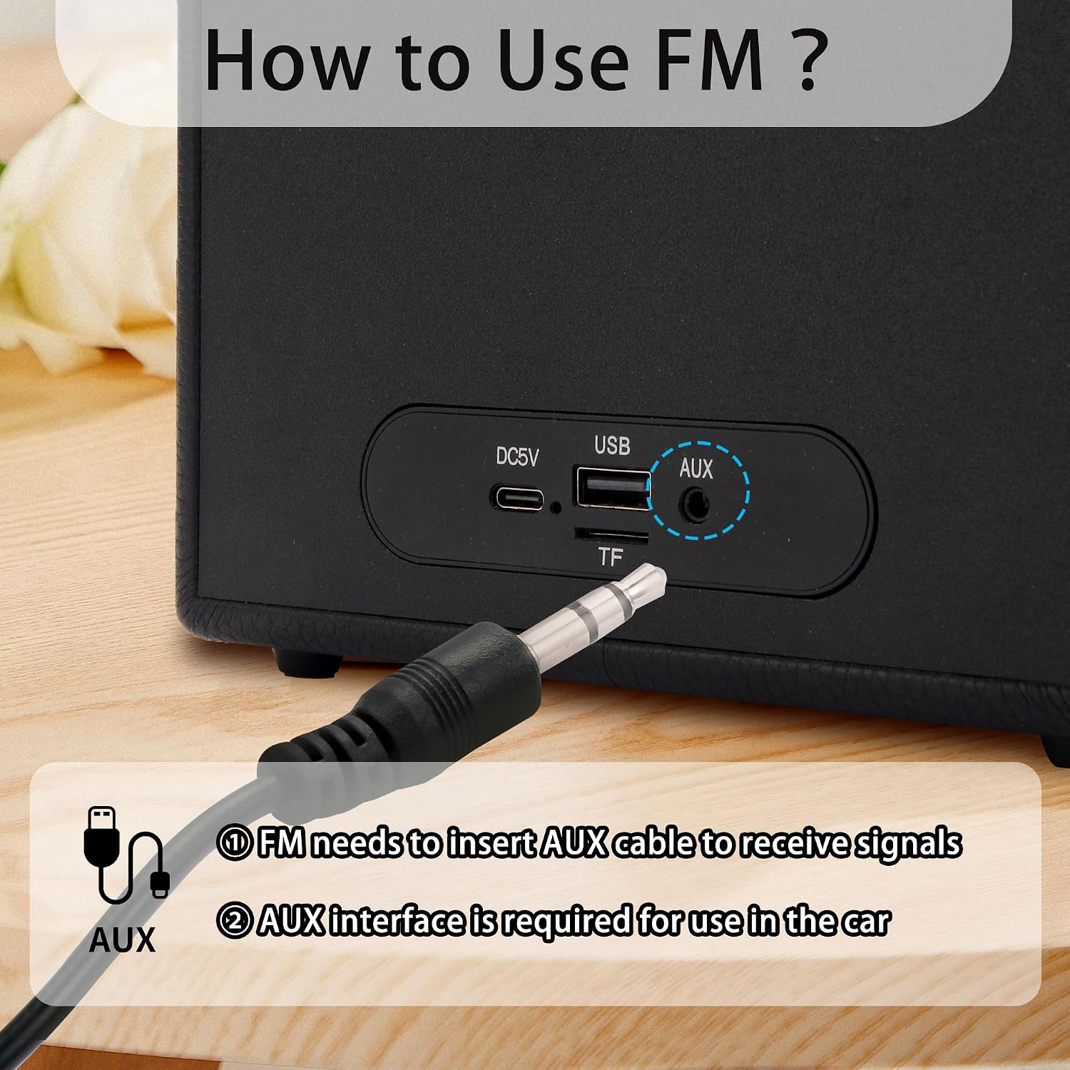 Portable Bluetooth Speakers 5.3, Loud Wireless Wood Speakers with Bass, FM/AUX&TF-Card&USB Playback, Subwoofer, Modern Fashion Speakers for Car/Home/Outdoor/Party﻿ (Black)