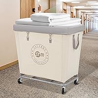 Vista 7 de STORAGE MANIAC Cesto de lavandería comercial con marco de acero resistente, carro de cesta de lavandería industrial de 320 L con ruedas para hotel