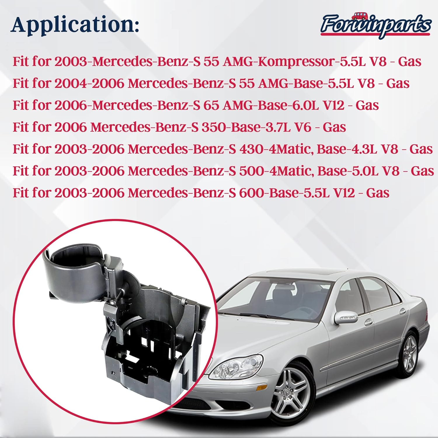 Forwinparts Center Console Cup Holder Expander for Mercedes Benz W220 S350 S430 S500 S600 S55 S65 AMG 2003-2006 220-680-00-14 2206800014 A2206800014