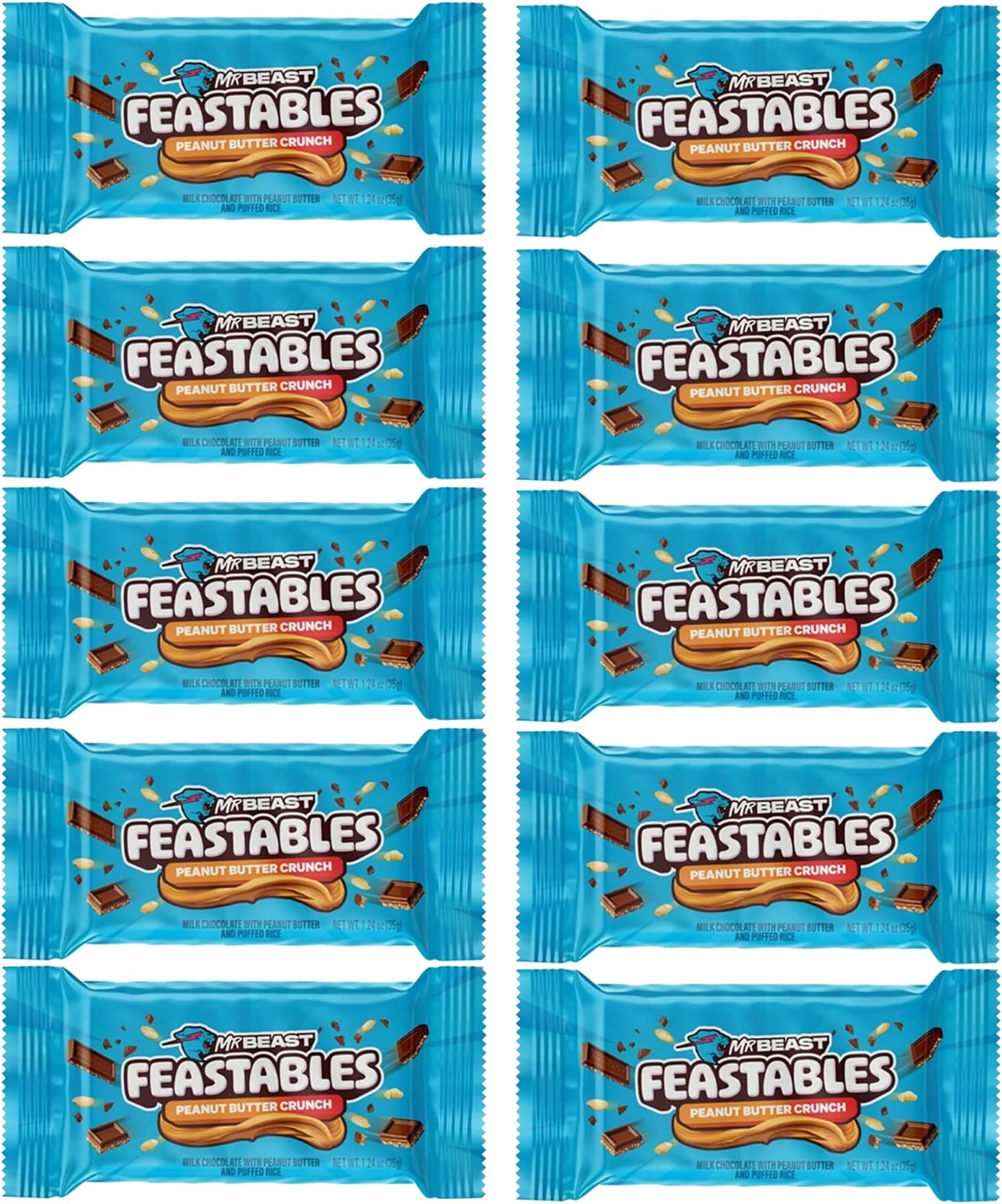 HNCFeastables Peanut Butter Crunch Mini Chocolate Bar, 1.24 oz, 35 grams [10-Pack]