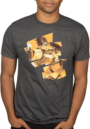 JINX Overwatch Cheers, Love! Tracer Mens Gamer Graphic T-Shirt, Charcoal Heather, XX-Large