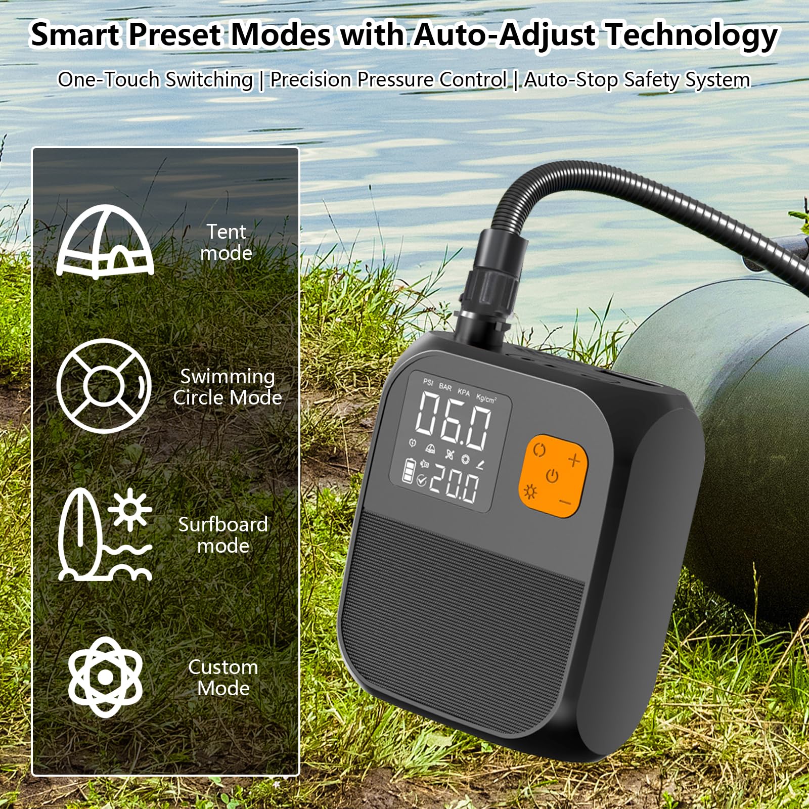 Pompe à Air Électrique Portable 8000mAh 25PSI - Sans Fil Pour Paddle Board, Kayak, Matelas Gonflable - 6 Embouts