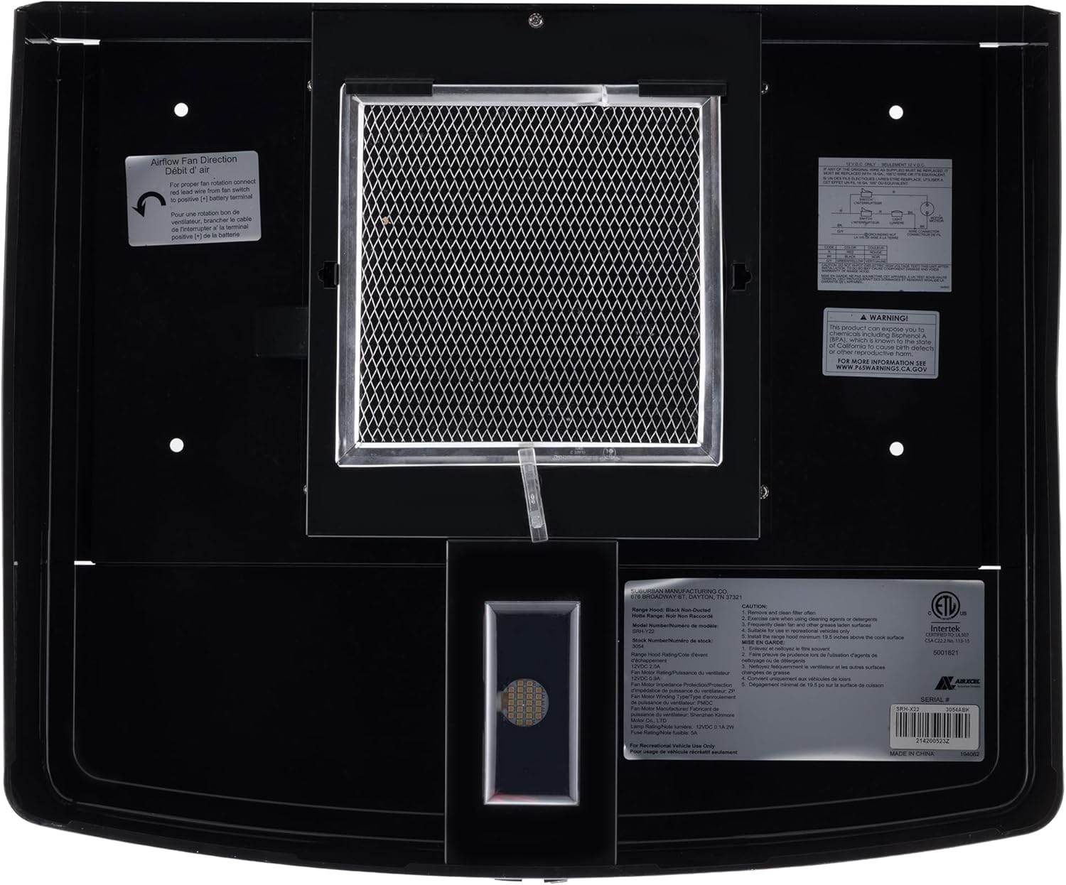 RecPro RV Suburban Range Hood with LED Light | 12V Non-Ducted Under Cabinet Vent Hood | Hardwired Installation | Grease Filter | Ideal for RVs & Campers (Black or Stainless Steel) (Black)