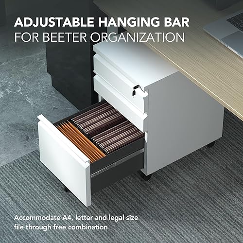 Miniatura 3 de FLEXISPOT Archivador móvil para oficina en casa, almacenamiento debajo del escritorio, con llaves de bloqueo, archivador de 3 cajones para archivos