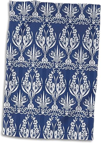 Miniatura 1 de Toalla de mano de damasco floral de estilo rústico francés 3D rosa en azul, 15 x 22 pulgadas