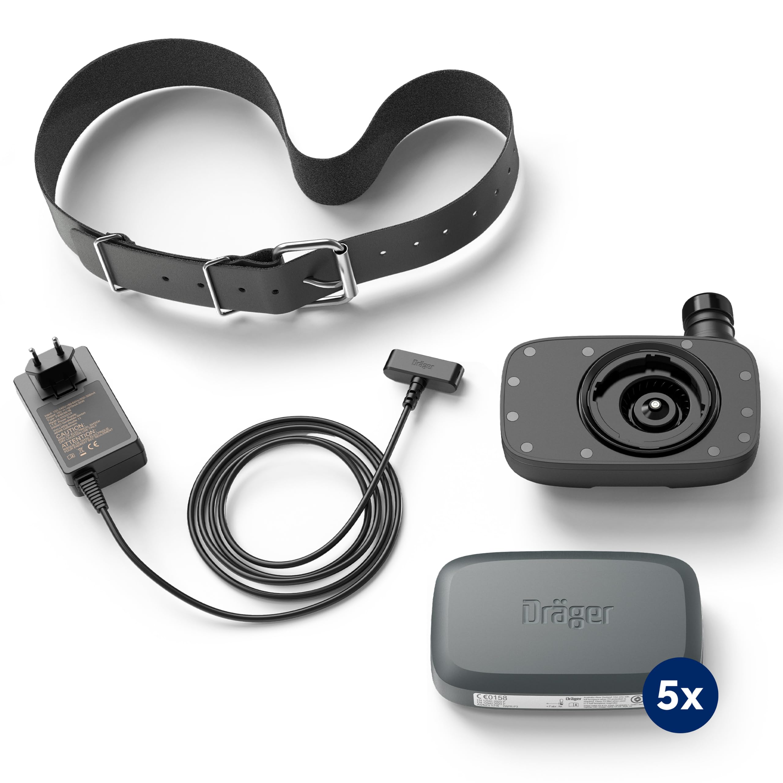 Dräger X-plore 8300 Starter-Set Leder für Industrie, Bau & Rettung | Inkl. 5x X-plore 8300 Filter P R SL - Standard-Ladegerät, Gebläseeinheit