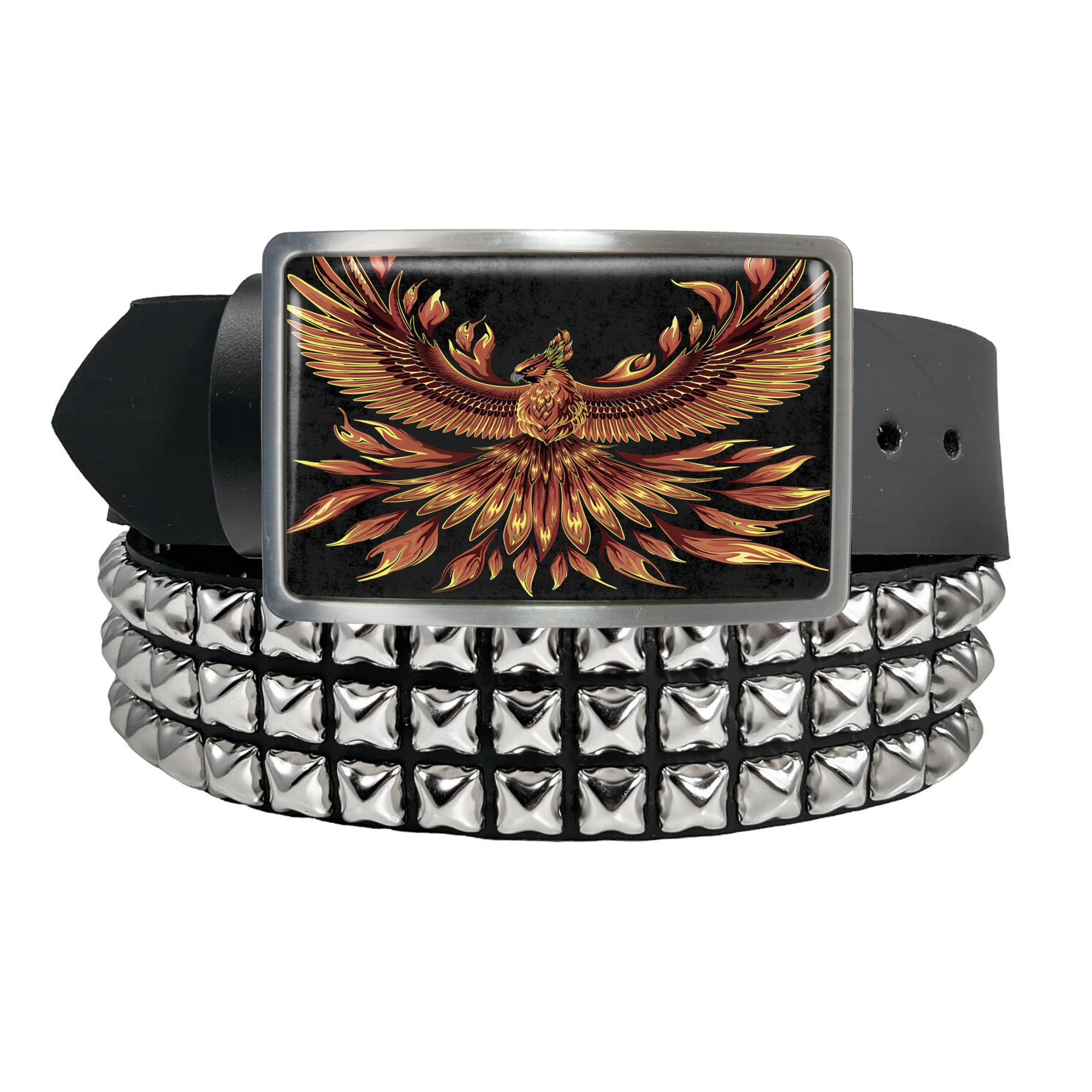 Phoenix Rising Belt Buckle, Unisex, Silver Chrome or Black, Mythological Bird Design - 1019 (Antique Silver)