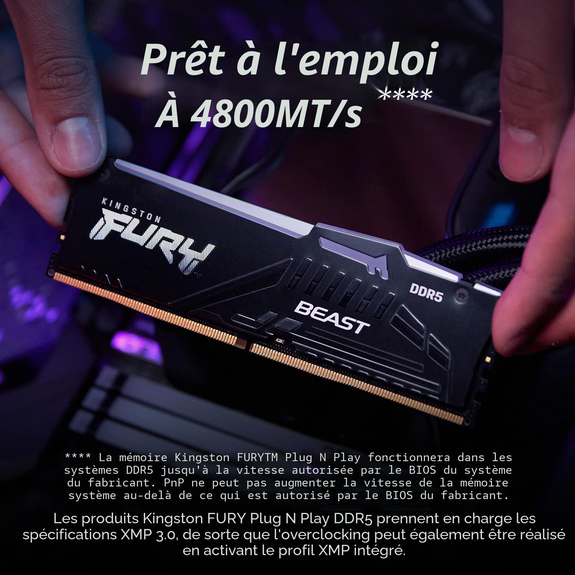 Kingston FURY Beast Noir RGB 32Go (2x16Go) 5600MT/s DDR5 CL40 DIMM Mémoire pour PC de Gamer Kit de 2 Intel XMP - KF556C40BBAK2-32