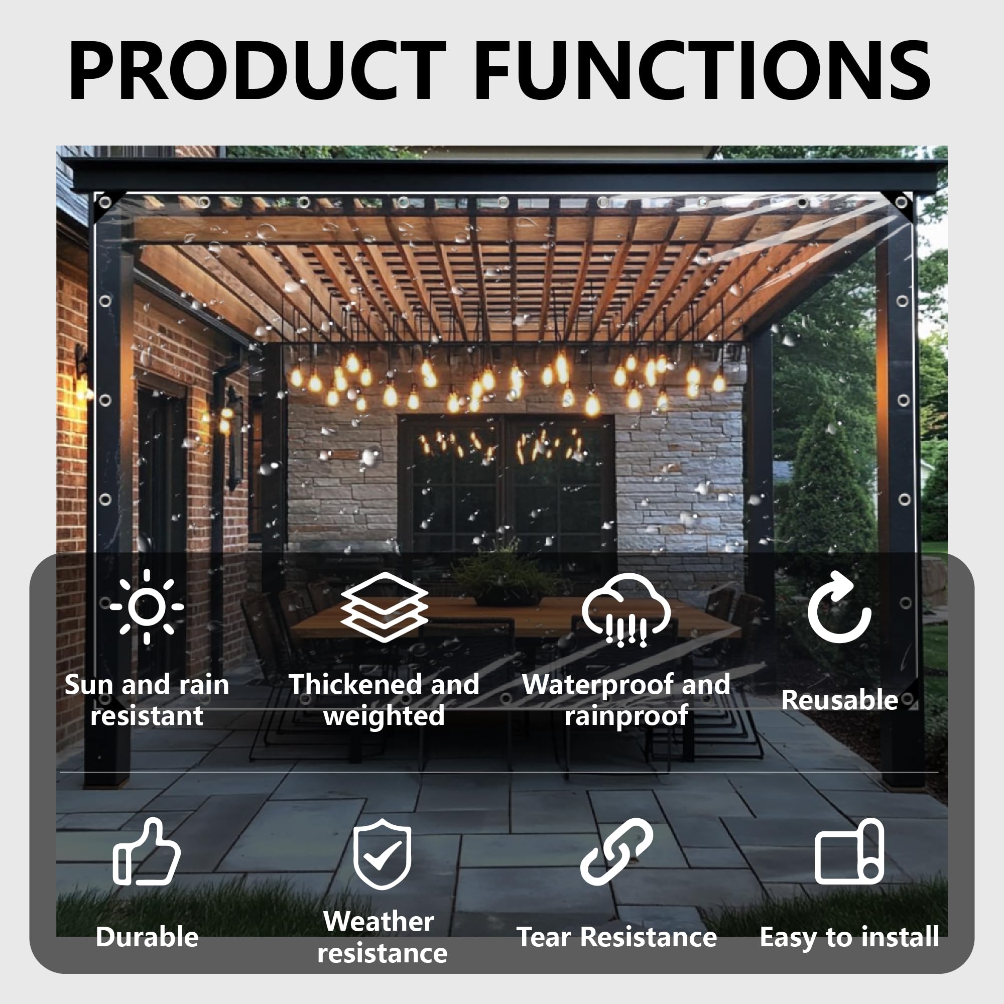 Bâche Étanche Transparente 220 x 320 cm Protection Imperméable Bâche en PVC Epaisse Multifonction pour Serre Pergola Camping Jardin Plantes Voiture, Couleur Transparente