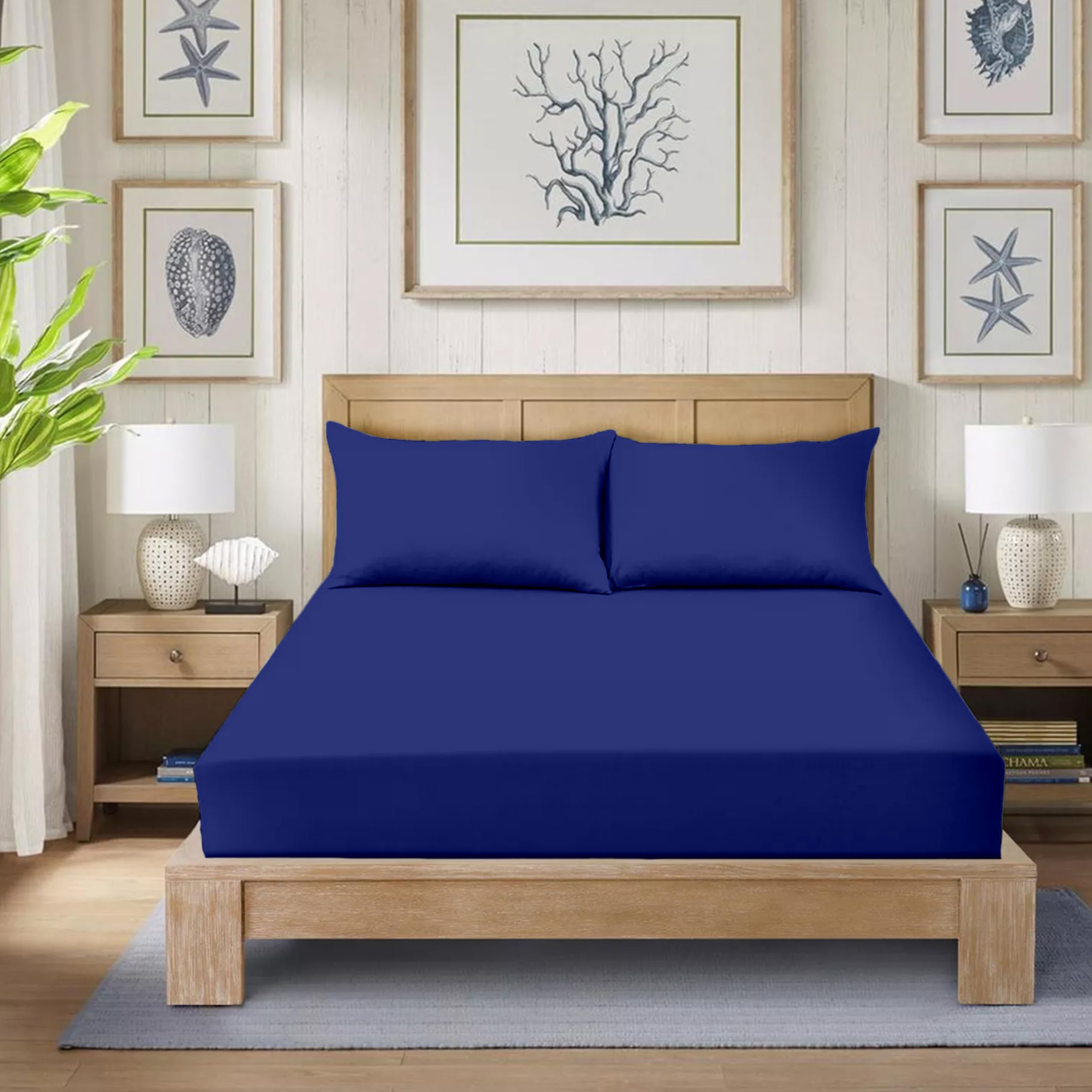 Egypto Royal Blue Polycotton Extra Deep Fitted Sheet King Size- Durable, Soft, Cool And Breathable Kingsize Fitted Bed Sheets 16"/40Cm (King, )
