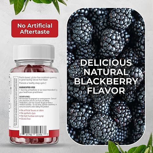 Miniatura 4 de Gomitas veganas de melatonina para adultos, suplemento de melatonina a base de pectina de 2 mg - Sabor natural de mora - Sin OMG, sin gluten, sin