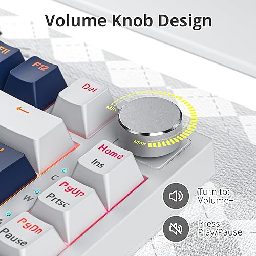 Miniatura 6 de Teclado mecánico 75% para juegos, teclado de montaje en junta con cable, 82 teclas, teclado intercambiable en caliente, perilla retroiluminada RGB,