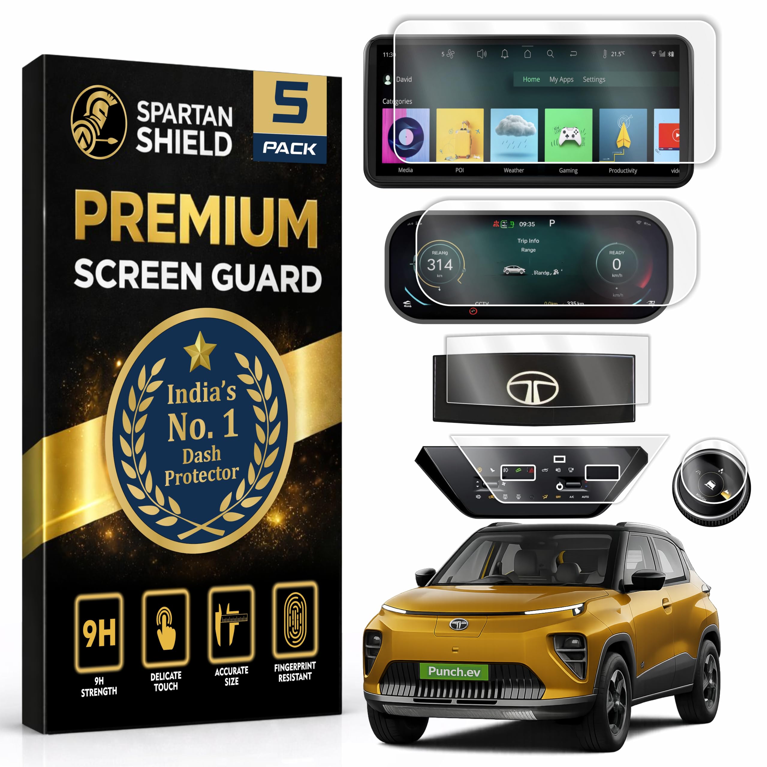 [5PACK] SCREEN GUARD For TATA PUNCH 2026 Facelift || EMPOWERED | EMPOWERED+S || 10.25-INCH [ROUND BEZEL] INFOTAINMENT TOUCHSCREEN + 10.25 INCH INSTRUMENT CLUSTER + DIGITAL STEERING + AC PANEL + GEAR KNOB Protector | Anti Scratch | Water Resistant | HD Clear | High Touch Sensitivity | Digital Car Music Stereo Accessories 2026+ [Not Tempered Glass]-image-34