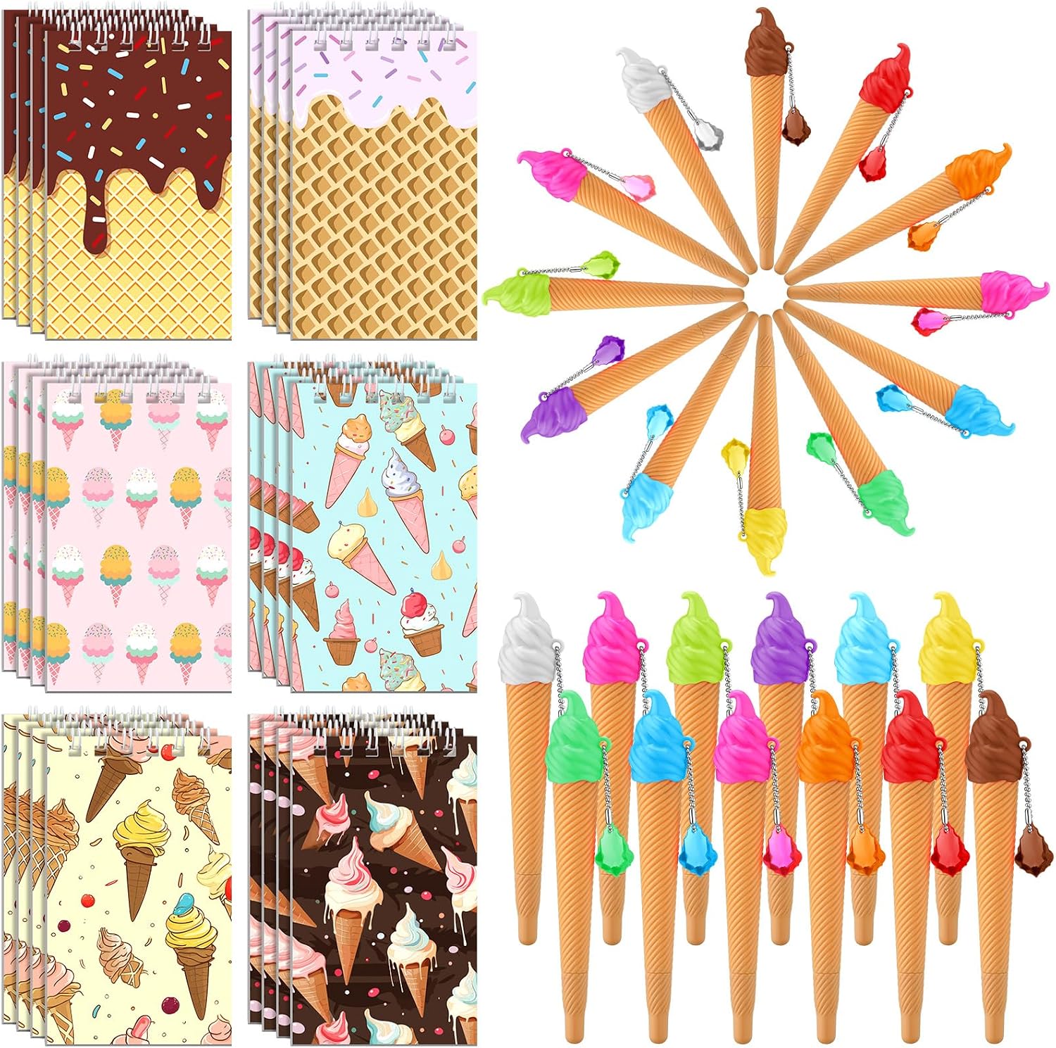 Jetec 48 Pcs Notebooks and Pens Novelty Cute Party Decorations for Birthday Prizes Reward Supplies Office Gifts Goodies Bag Fillers(Ice Cream Drip)