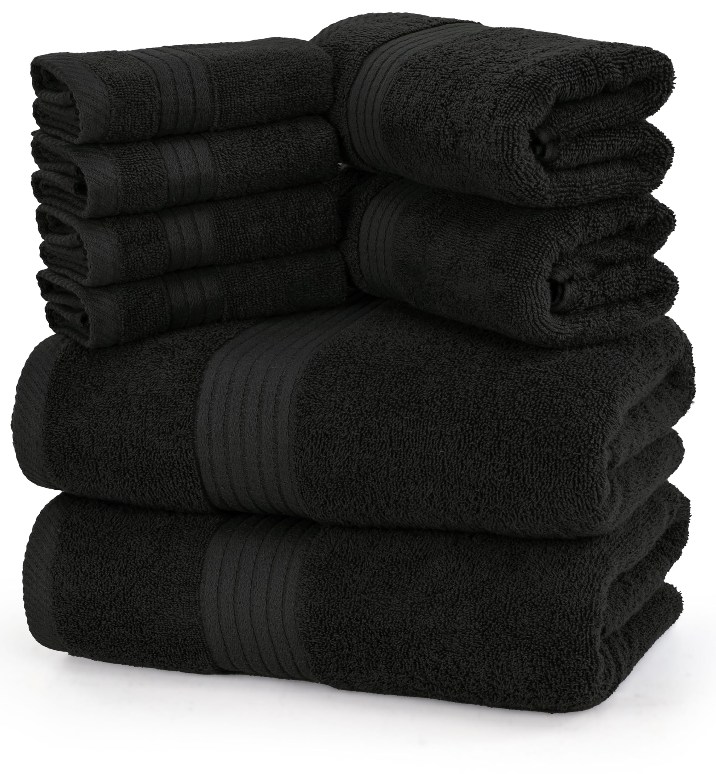 Utopia Towels 8 Piece Premium Towel Set, 2 Bath, 2 Hand, and 4 Washcloths, 100% Ring Spun Cotton, Highly Absorbent Towels for Bathroom, Sports, and Hotel, Black